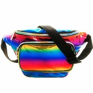 Rainbow PVC Fanny Pack Crossbody Bag Metallic